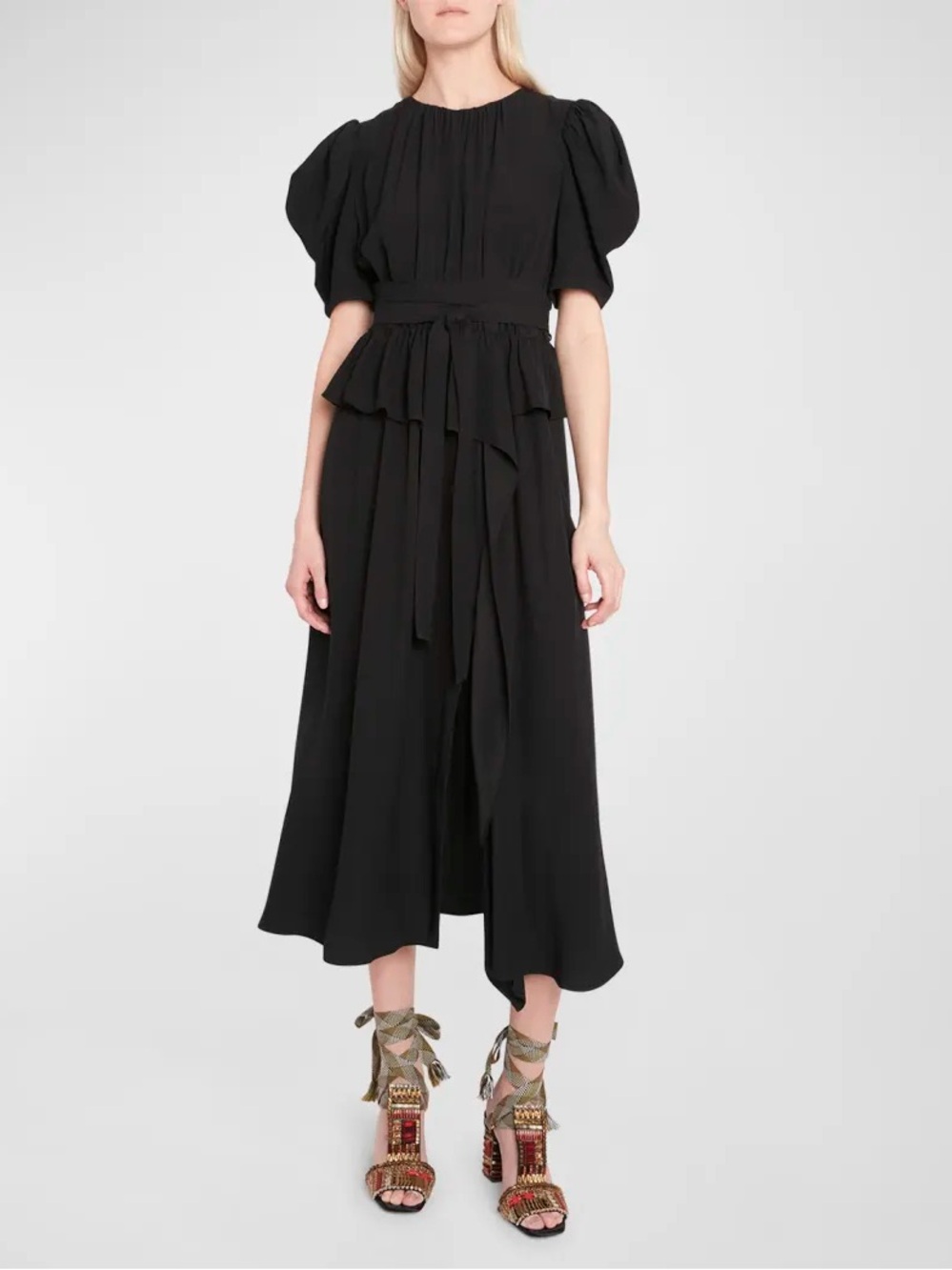 Ulla Johnson Marion Puff-Sleeve Belted Midi Dress